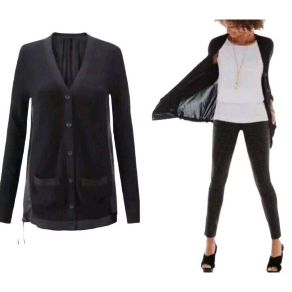Cabi Relaxed Windbreaker Cardigan Sweater Womens S Black Casual Office Layering